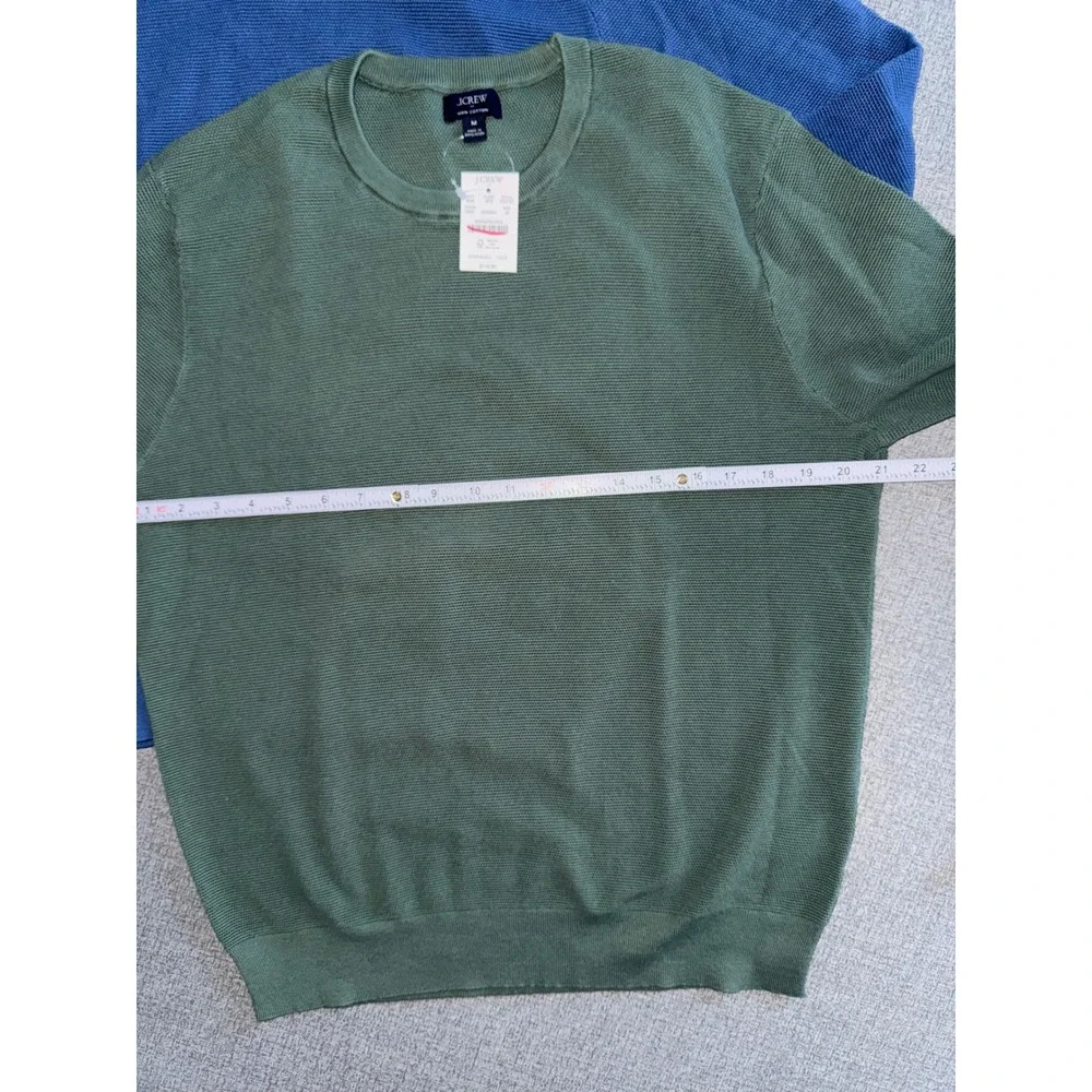 J.Crew Mens 100% Cotton Textured Waffle Knit Crewneck Sweater Lot 2 Blue Green M
